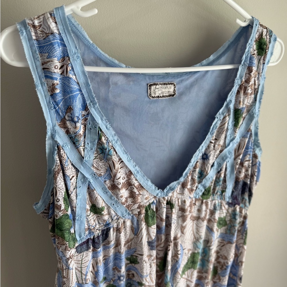 Free People Y2K Boho Floral Sleeveless Tunic Dress - Light Blue - Size Medium - Picture 3 of 16